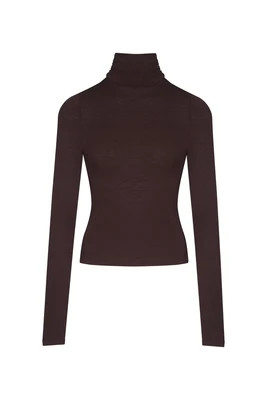 GINA Brown Fine Knit High Neck Top | Noughts and Kisses