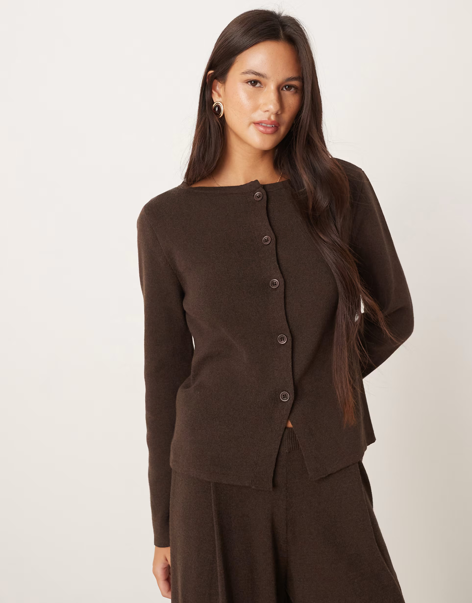 ASOS DESIGN knitted cardigan co-ord in brown | ASOS (Global)