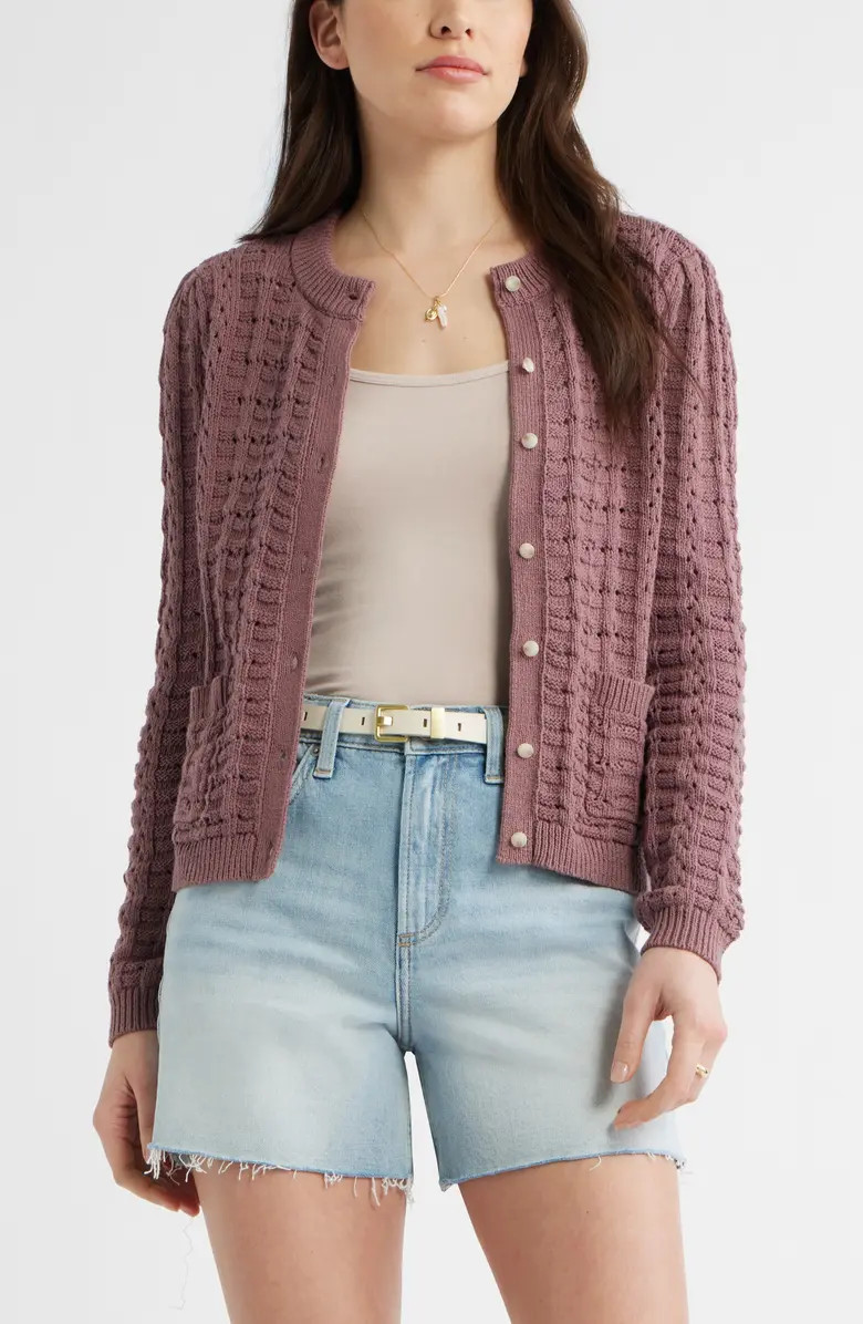 Caslon® Pointelle Stitch Cotton Cardigan | Nordstrom | Nordstrom