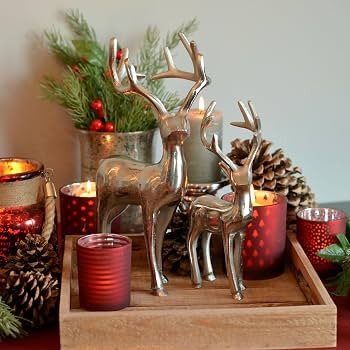 WHW Whole House Worlds Rustic Reindeer Figurines, Set of 2, Handmade, Cast Silver Aluminum, 10.25... | Amazon (US)