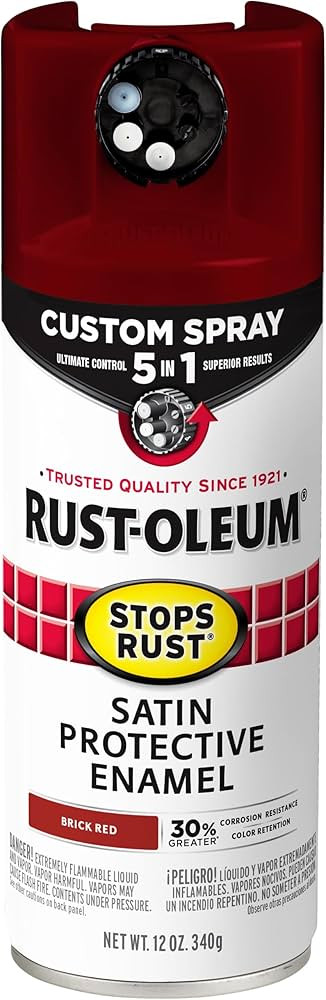 Rust-Oleum 385008 Stops Rust Custom Spray 5-in-1 Spray Paint, 12 oz, Satin Brick Red | Amazon (US)