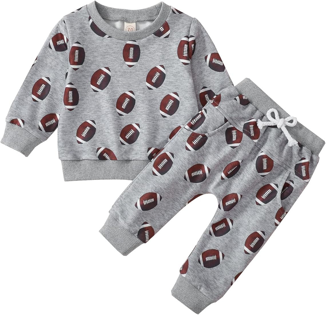 Newborn Baby Boys Football Outfit Long Sleeve Rugby Sweatshirt and Pants Infant Game Day Outfit Fall | Amazon (US)