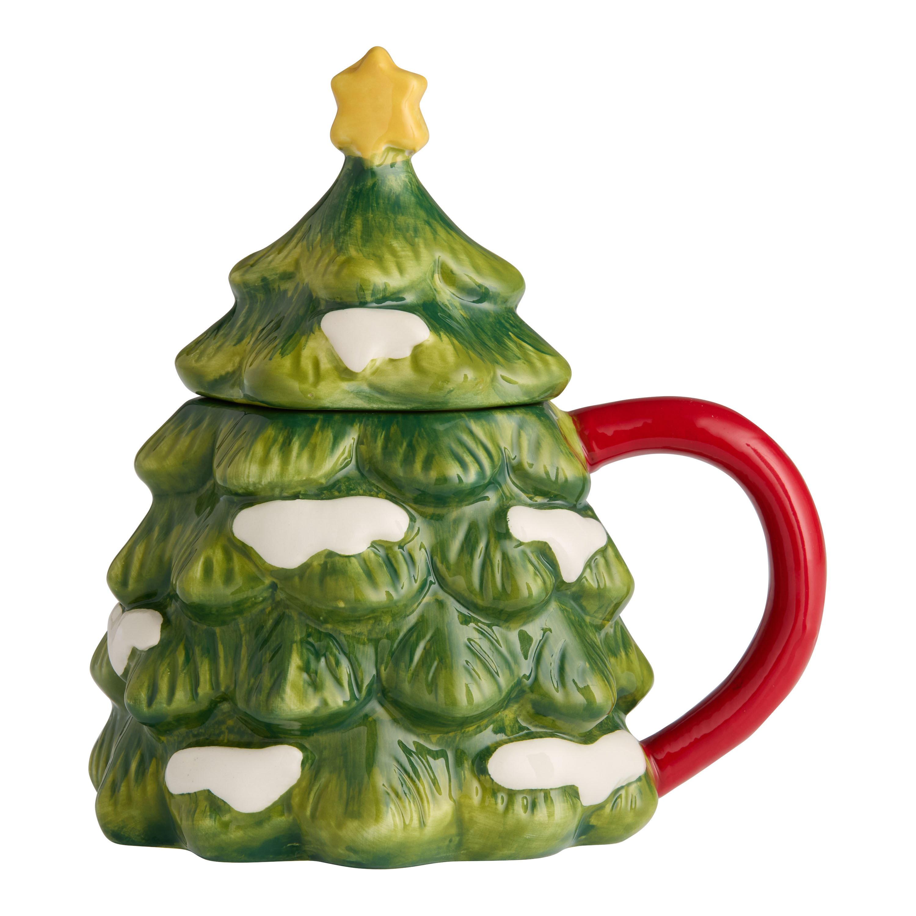 Green Christmas Tree Lidded Hand Painted Figural Ceramic Mug | World Market