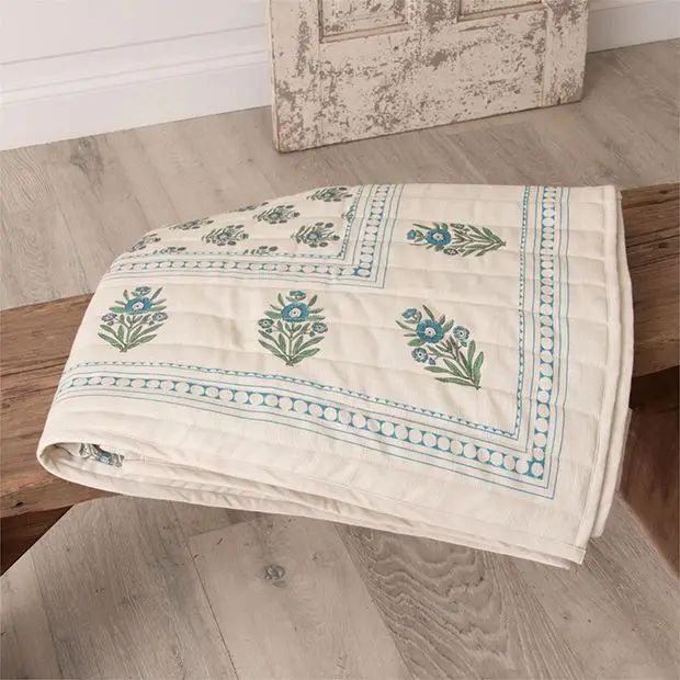 Floral Block Print Quilted Throw | Antique Farm House