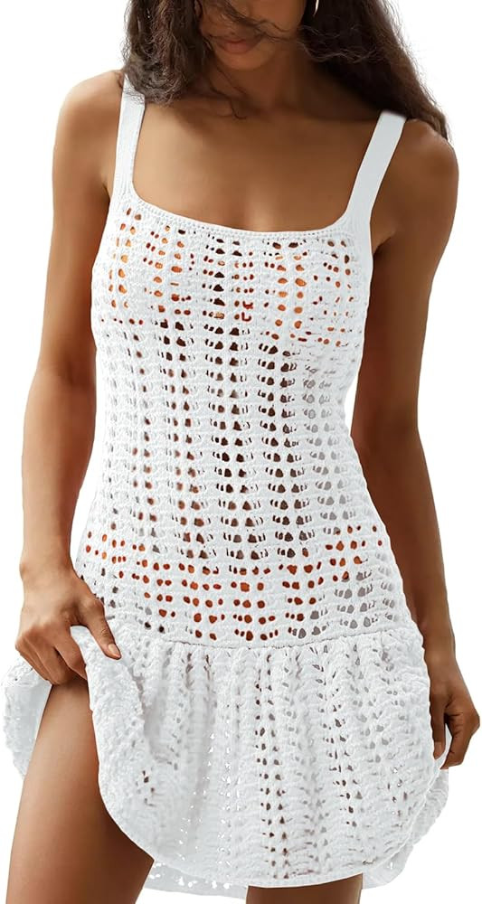 Fisoew Women's Crochet Swimsuit Cover Ups Summer Sleeveless Hollow Out Knit Swimwear Bathing Suit... | Amazon (US)