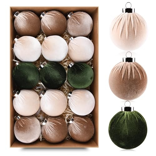 Christmas Tree Ornaments Velvet Balls - Pack of 15pcs Shatterproof Xmas Bulbs Decorations Set - M... | Amazon (US)