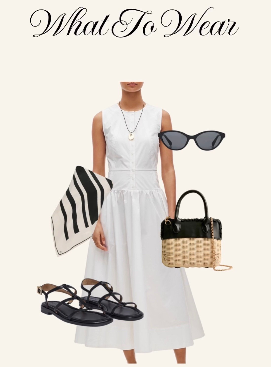 A classic, minimalist outfit to replicate for the spring and summer. This white dress is currently on sale. Style the scarf to drape around your shoulder or tie is around your waist.

#LTKgrwm #LTKootd #LTKSaleAlert