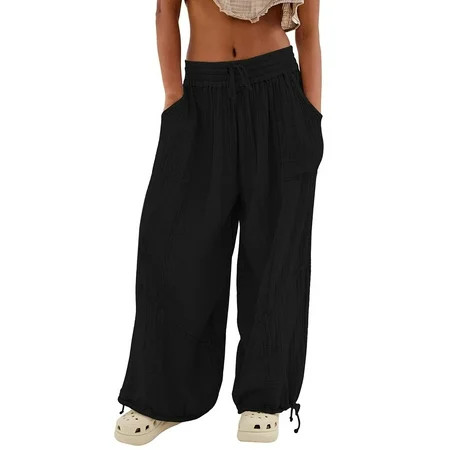 Black Capri Pants For Women Polyester Women s Work Pants Dress Pants For Women Women s Cargo Pants Baggy Wide Leg Pants Black Loose High Waist Sweatpants Multi Pockets | Walmart (US)