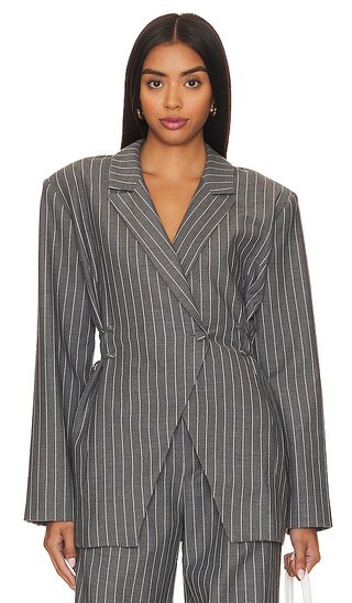 x REVOLVE Marichelle Blazer in Grey Lurex Stripe | Revolve Clothing (Global)