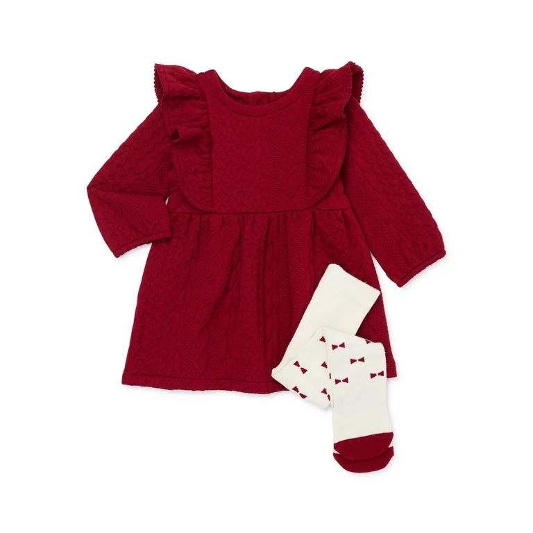 Wonder Nation Baby Girl Knit Dress with Tights, Sizes 0M-24M | Walmart (US)