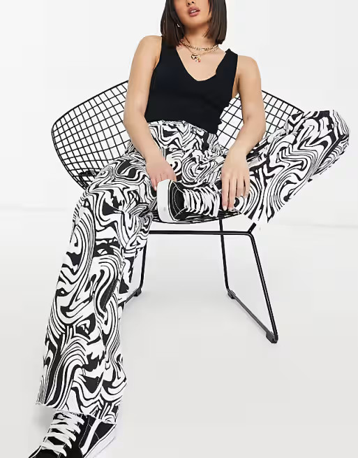 Stradivarius printed dad jean in retro marble in mono | ASOS (Global)