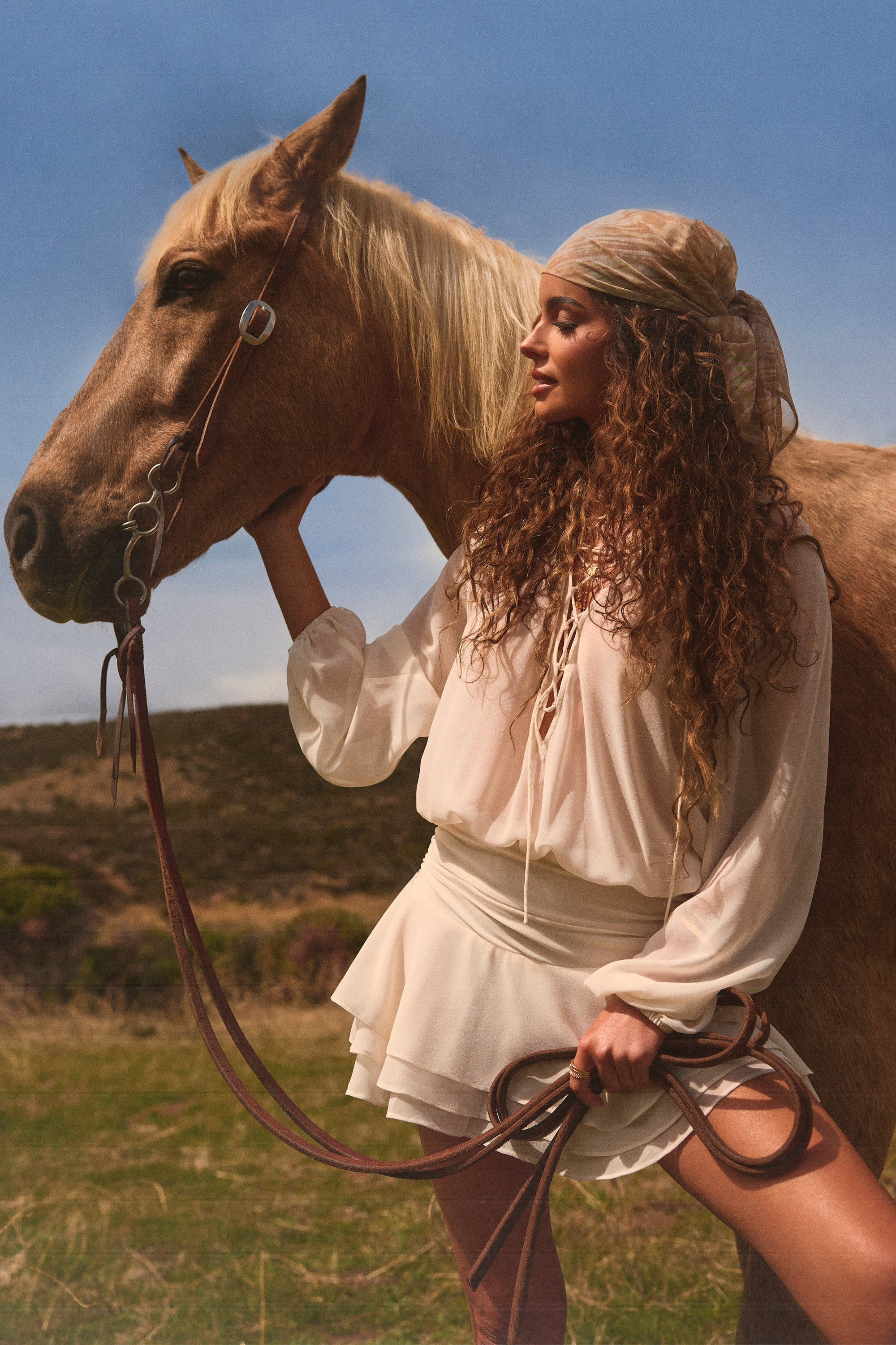 Lace-Up Balloon-Sleeve Mini Dress in Ivory | Oh Polly