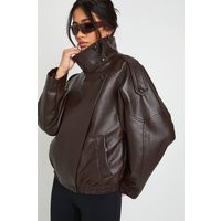boohoo Women's Faux Leather Funnel Neck Jacket in Chocolate | Size: Large | boohoo (US & Canada)