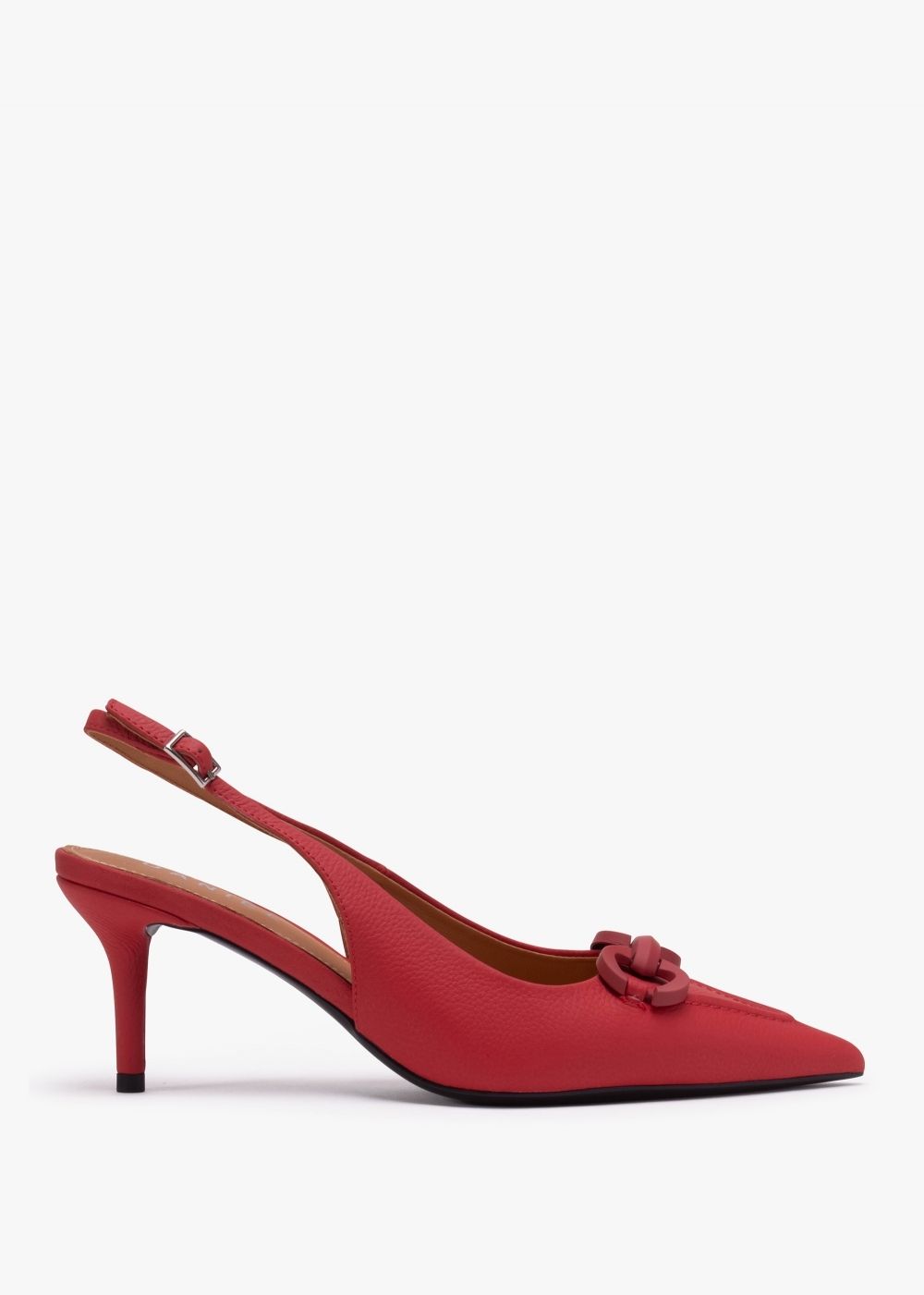 Eppie Red Leather Mid Heel Sling Back Shoes | Daniel Footwear (UK)