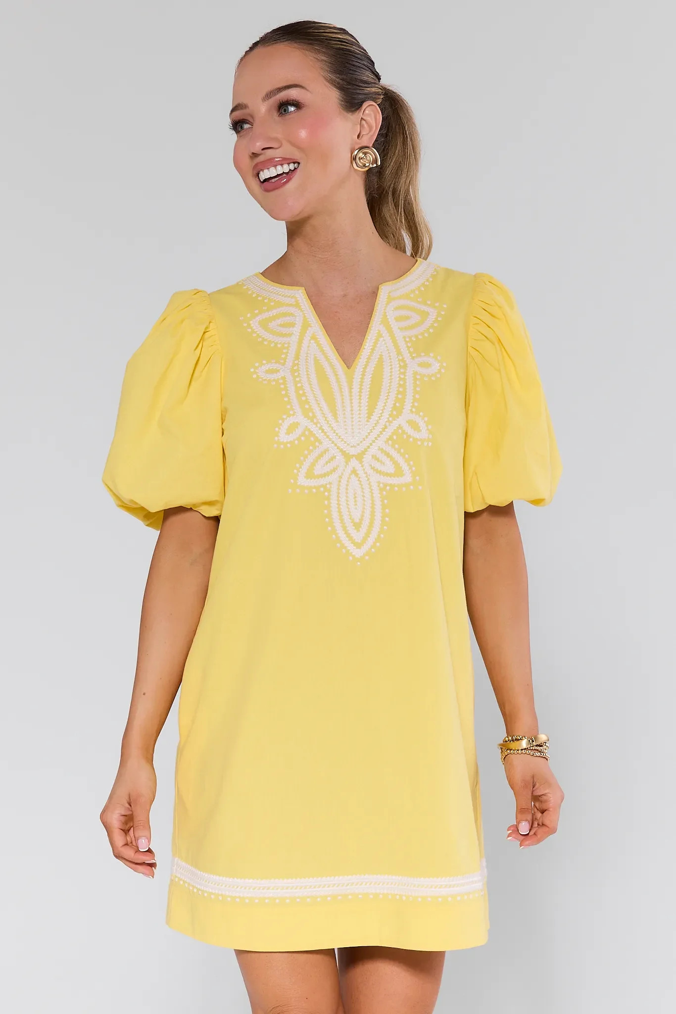 Roxanne Yellow Embroidered Dress | Avara