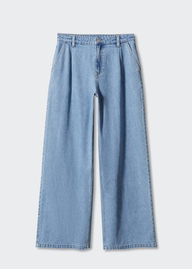 Wide-leg pleated jeans -  Women | Mango United Kingdom | MANGO (UK)