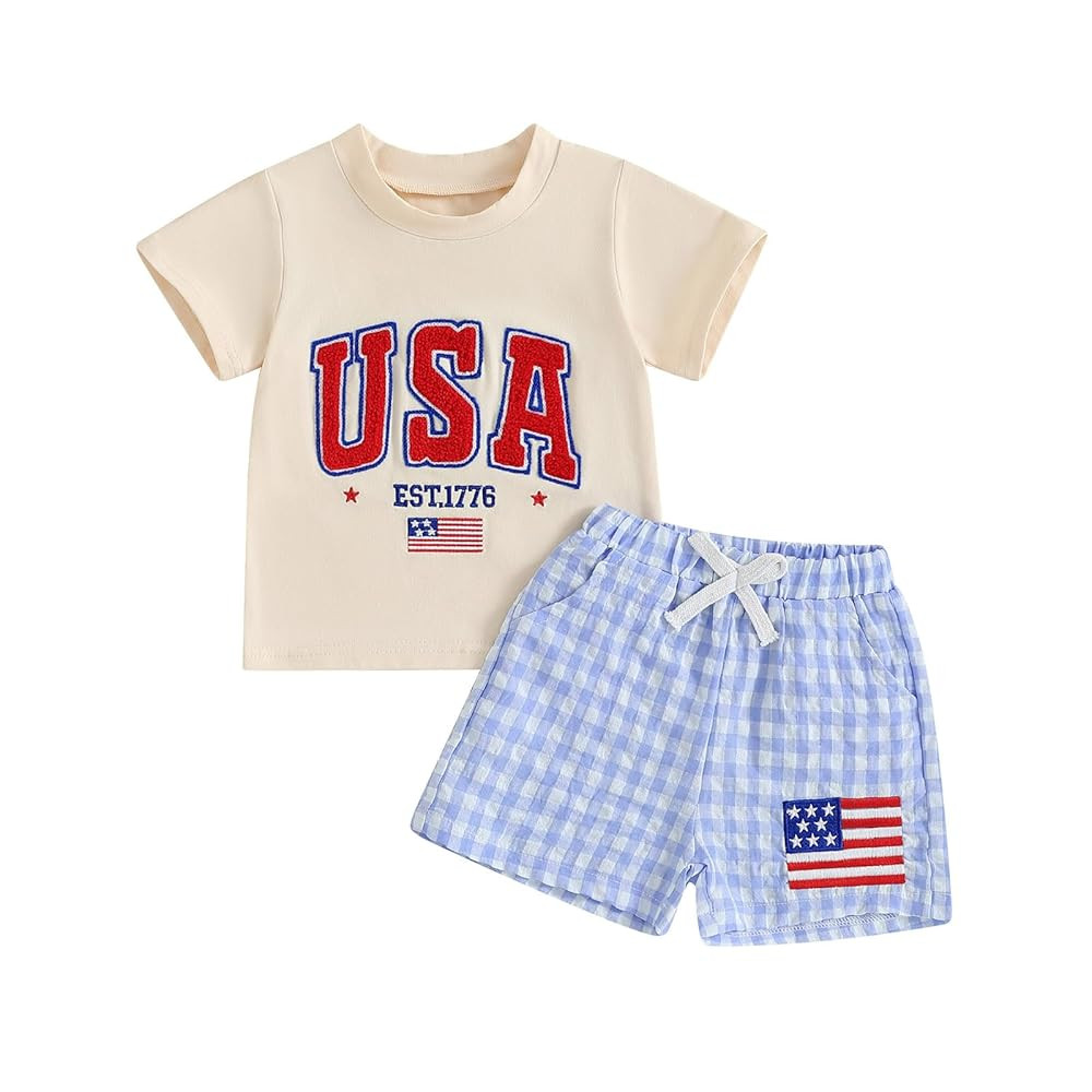 Toddler Boy 4th of July Outfit Baby Boy American Flag Embroidery T Shirt Shorts Set Fourth of Jul... | Amazon (US)