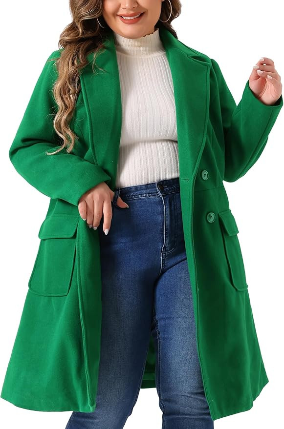 Agnes Orinda Women's Plus Size Long Winter Coats Notch Lapel Double Breasted Pea Trench Coats | Amazon (US)
