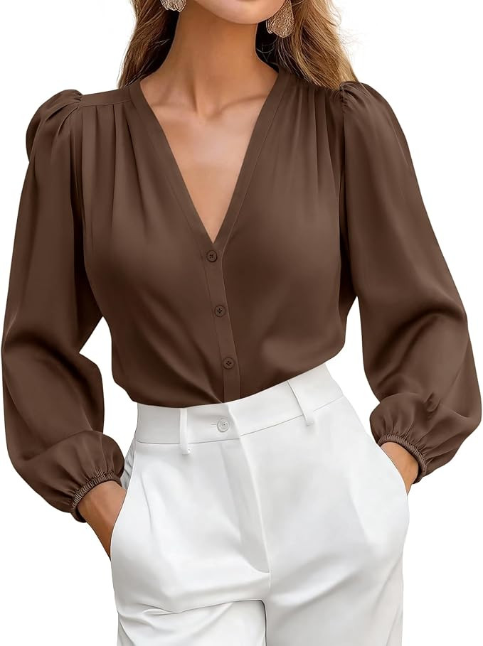 BTFBM Satin Blouses for Women Dressy Casual Button Down Shirts | Amazon (US)