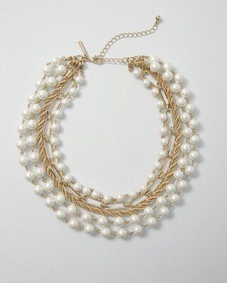 Goldtone & Faux Pearl Multi-Row Necklace | White House Black Market