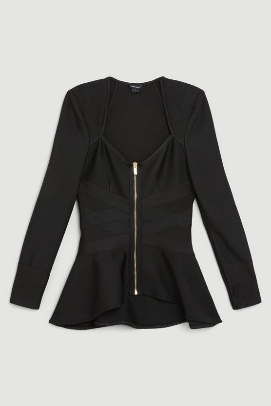 Bandage Strong Shoulder Jacket With Zip Front Opening | Karen Millen UK + IE + DE + NL