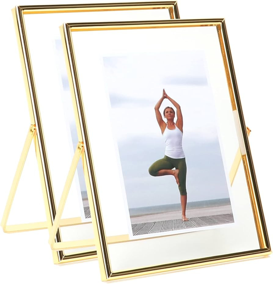 Gold Floating Frame (6"×8", Vertical), 2 Set, For Picture 5x7,4x6,3x5, Tabletop Shelf Photo Fram... | Amazon (US)
