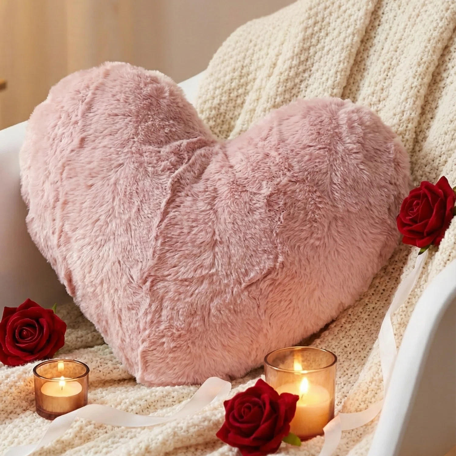Dusty Rose Pink Heart Shaped Throw Pillow, Soft Faux Fur Decorative Accent Pillow | Wayfair North America