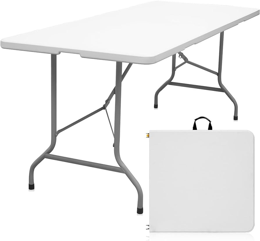 Folding Table 6ft Portable Heavy Duty Plastic Fold-in-Half Utility Foldable Table Plastic Dining ... | Amazon (US)
