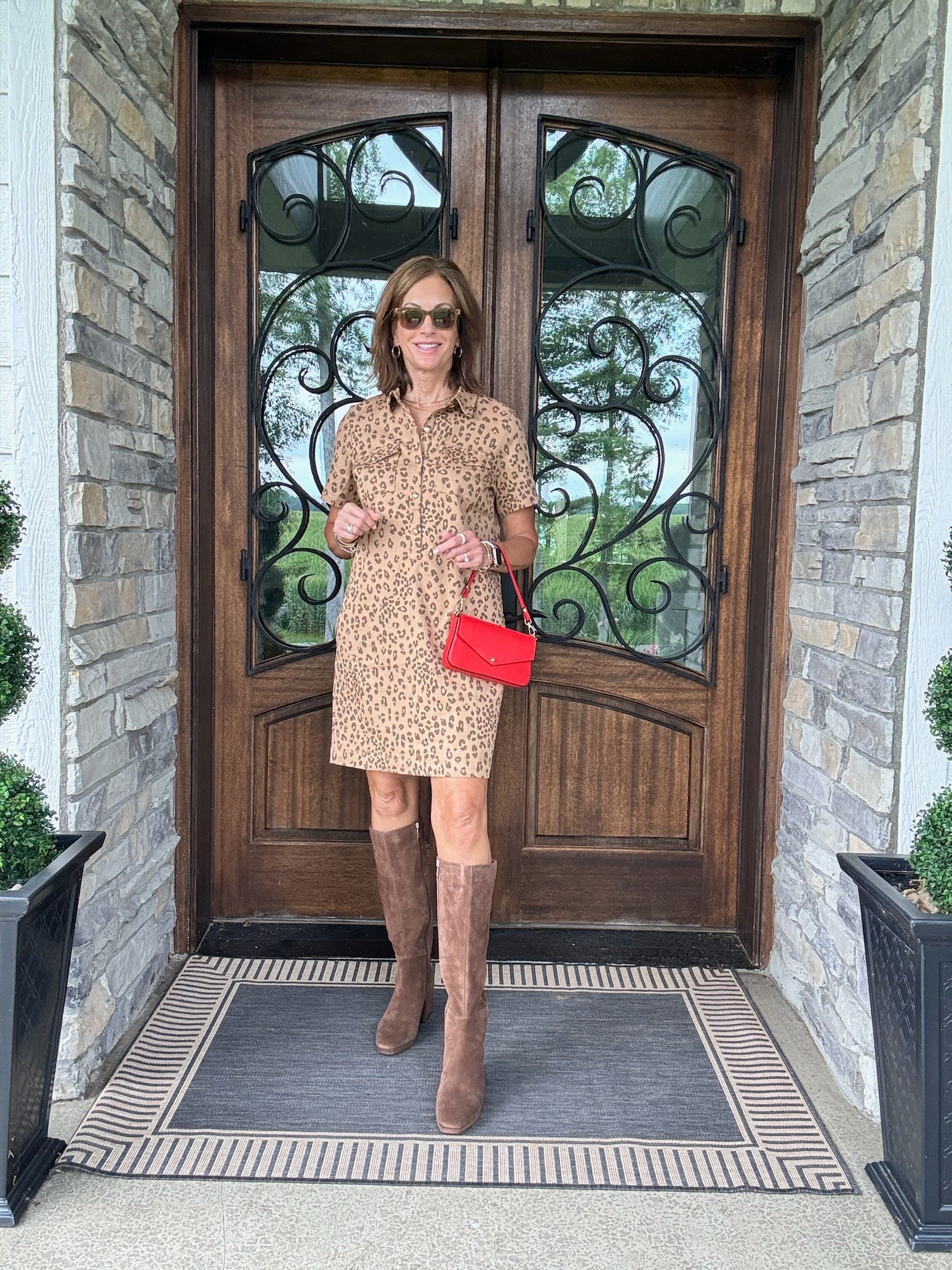 Wearing size medium In the leopard dress. It’s generously sized so if between sizes consider sizing down. 

You could also wear heeled or flat mules. Dress it up or down

Early fall fashion 
Knee high boots 
Leopard 
Mini dress
styling tip 
Outfit idea
Ageless style

#LTKootd #LTKSeasonal #LTKTall