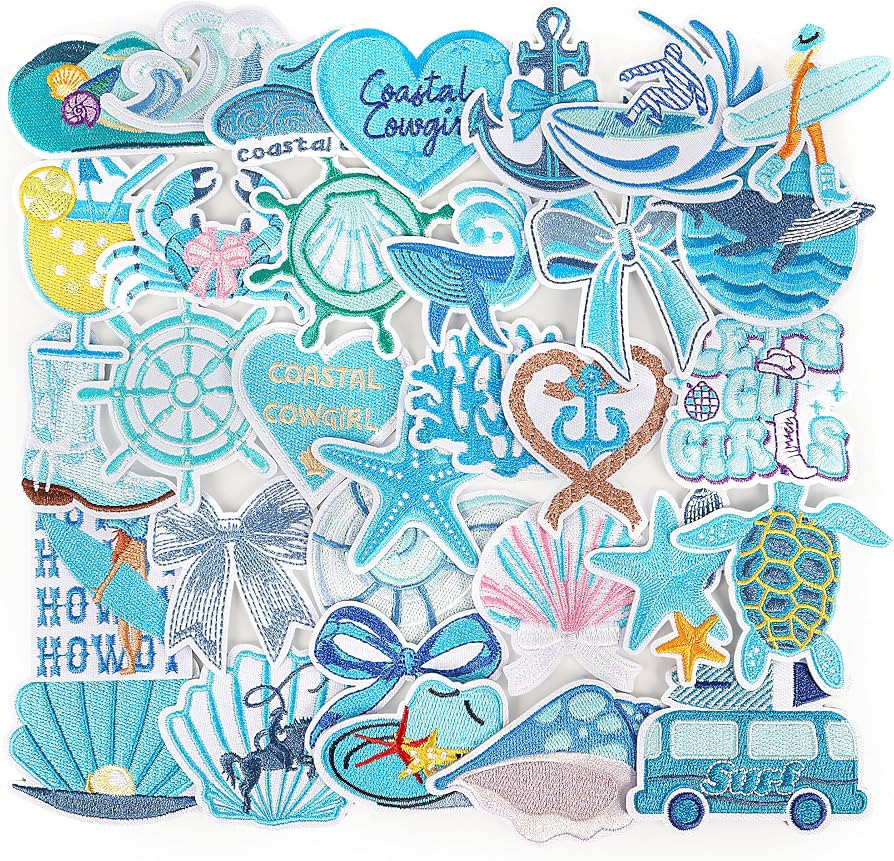 NICEVINYL Iron on Patches for Coastal Cowgirl - 32Pcs Summer Embroidered Patches Applique for DIY... | Amazon (US)