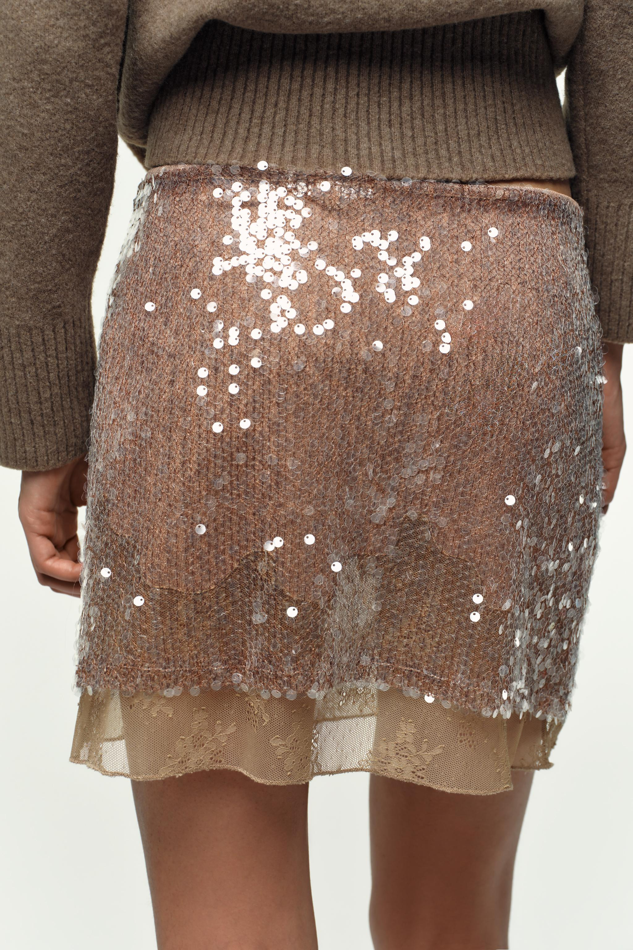 SEQUIN KNIT LACE MINI SKIRT | Zara UK