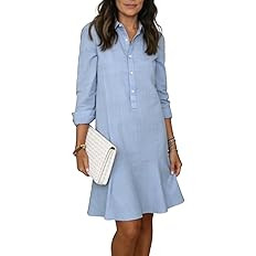 Womens White Cotton Linen Dresses Casual Button Down Shirt Dress 2026 Summer Midi Dress Beach Vac... | Amazon (US)