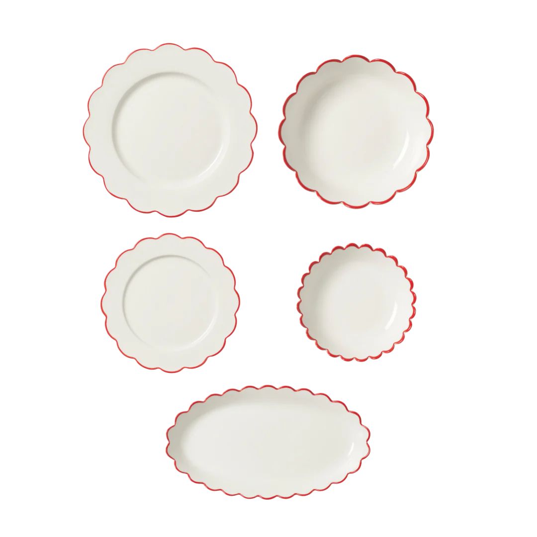 Red Edge White Scallop Dining Set - 17 pieces | In The Roundhouse