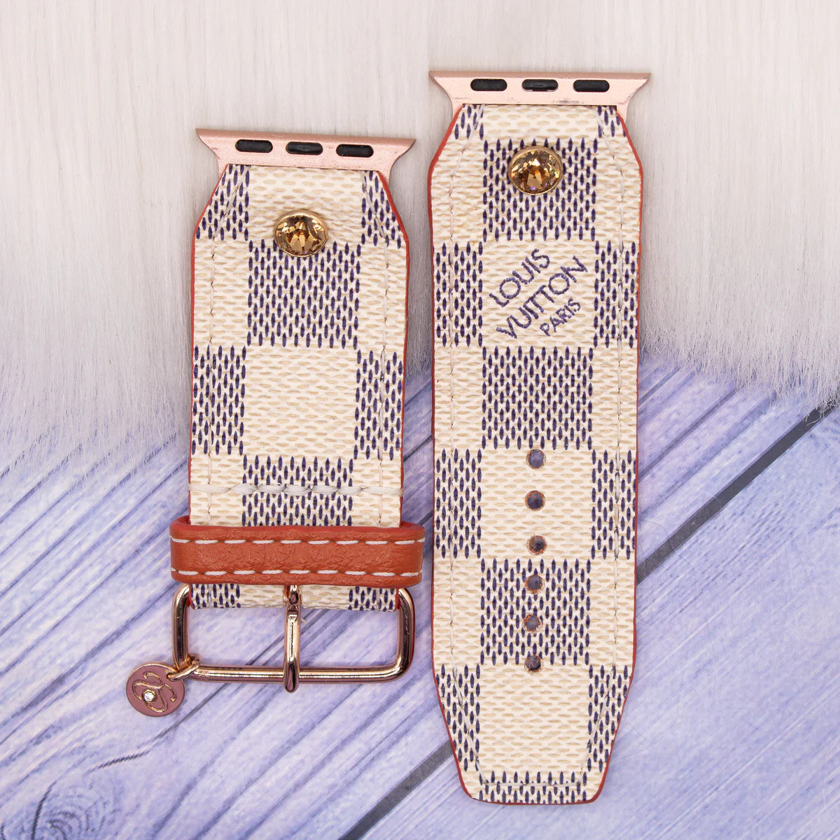 Upcycled LV Damier Azur with Burnt Orange Watchband | Sparkl