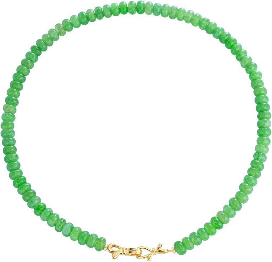 Rainbow Colorful Gemstone Beaded Choker Necklace for Women 14K Gold Bow Birthstone Beads Chokers ... | Amazon (US)