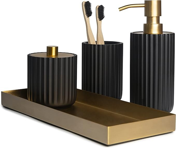 Bathroom Accessory Set, Gold Bathroom Accessories, Matte Black Bathroom Accessories Sets Complete... | Amazon (US)