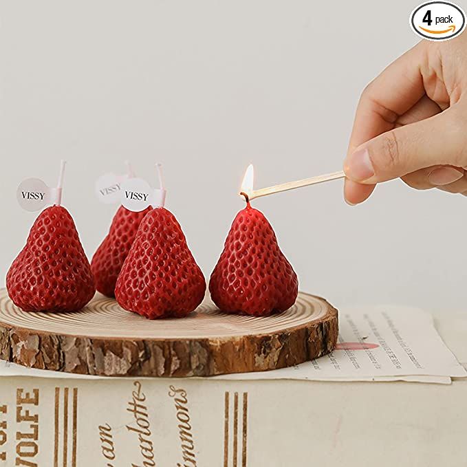 Strawberry Shaped Scented Candle,4PACK 75G Fruit Aroma Soy Wax Decorative Candle for Table Photo ... | Amazon (US)