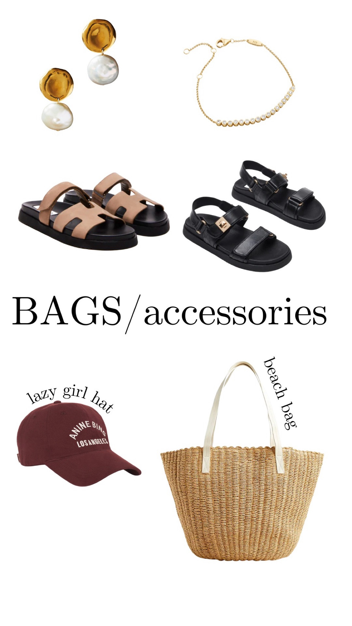 If I could re-do my packing situation from my honeymoon these would be the accessories I’d bring. Statement earrings, sandals, beach bag, and a hat. Simple and functional! Also bring your fav bag for your dinner outfits. If you’re into silk scarves bring that too! 