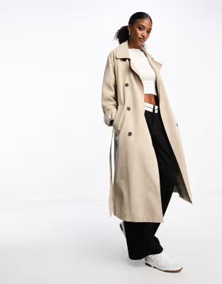 Monki oversize belted trench coat in beige | ASOS (Global)