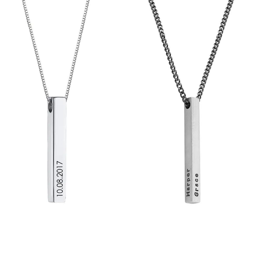 His & Hers 3D Bar Necklaces in Sterling Silver | MYKA