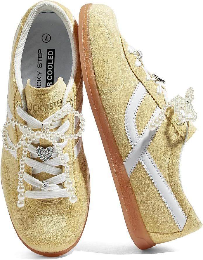 LUCKY STEP Women's Classic Retro Sneakers Casual Fashion Gum Sole Trainer Cow Suede Running Walki... | Amazon (US)