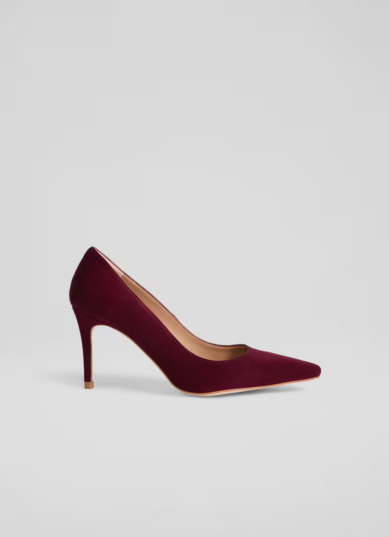 New Floret Burgundy Red Suede Heel Courts | L.K. Bennett (UK)