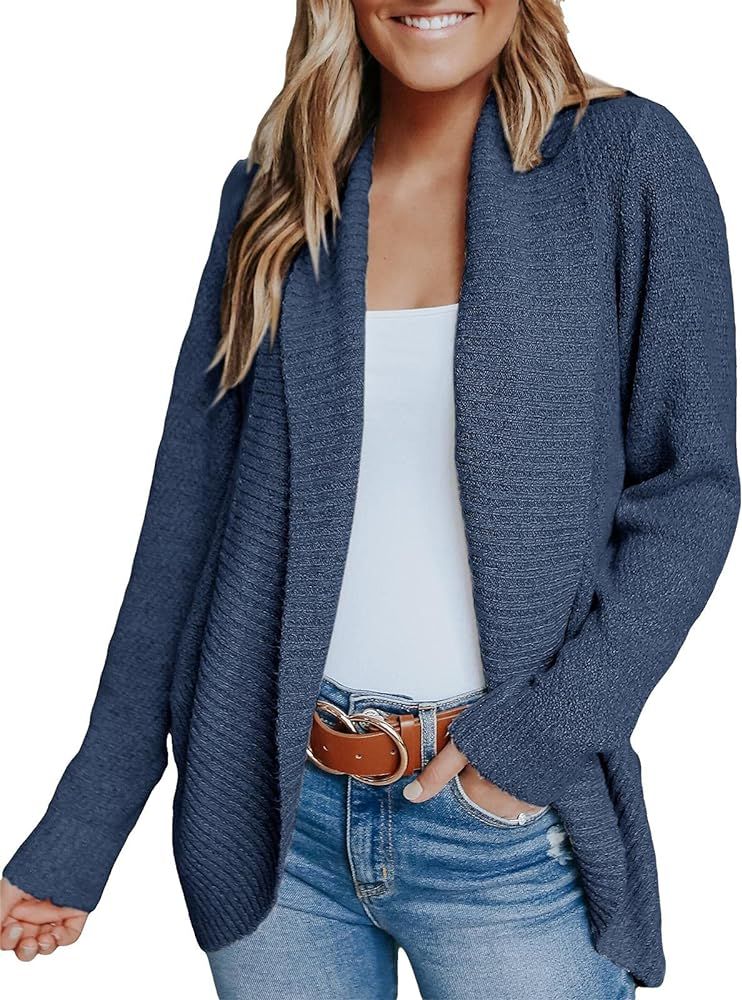 Womens Casual Batwing Open Front Cardigan Chunky Crochet Sweater Asymmetric Hem Casual Rib Knitted T | Amazon (US)