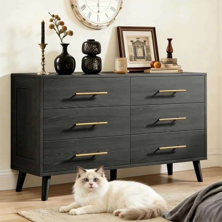 6 Drawer Dresser, Lofka Black Dresser for Bedroom, Chests of Drawers for Living Room - Walmart.co... | Walmart (US)