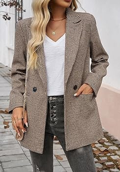 Womens Casual Blazer Open Front Long Sleeve Lapel Houndstooth Jacket Plaid Blazers Bussiness Work... | Amazon (US)
