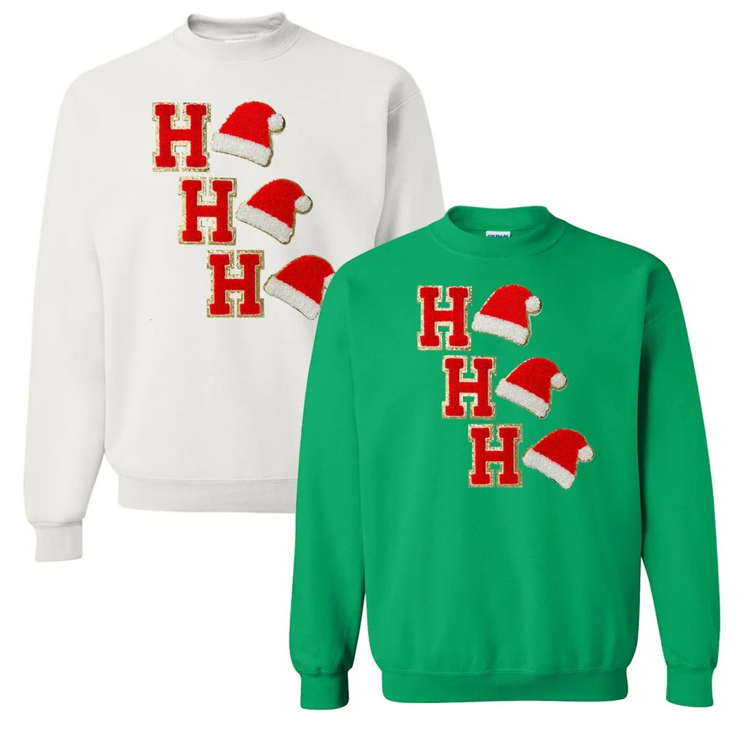 Ho Ho Ho Santa Letter Patch Crewneck Sweatshirt | United Monograms