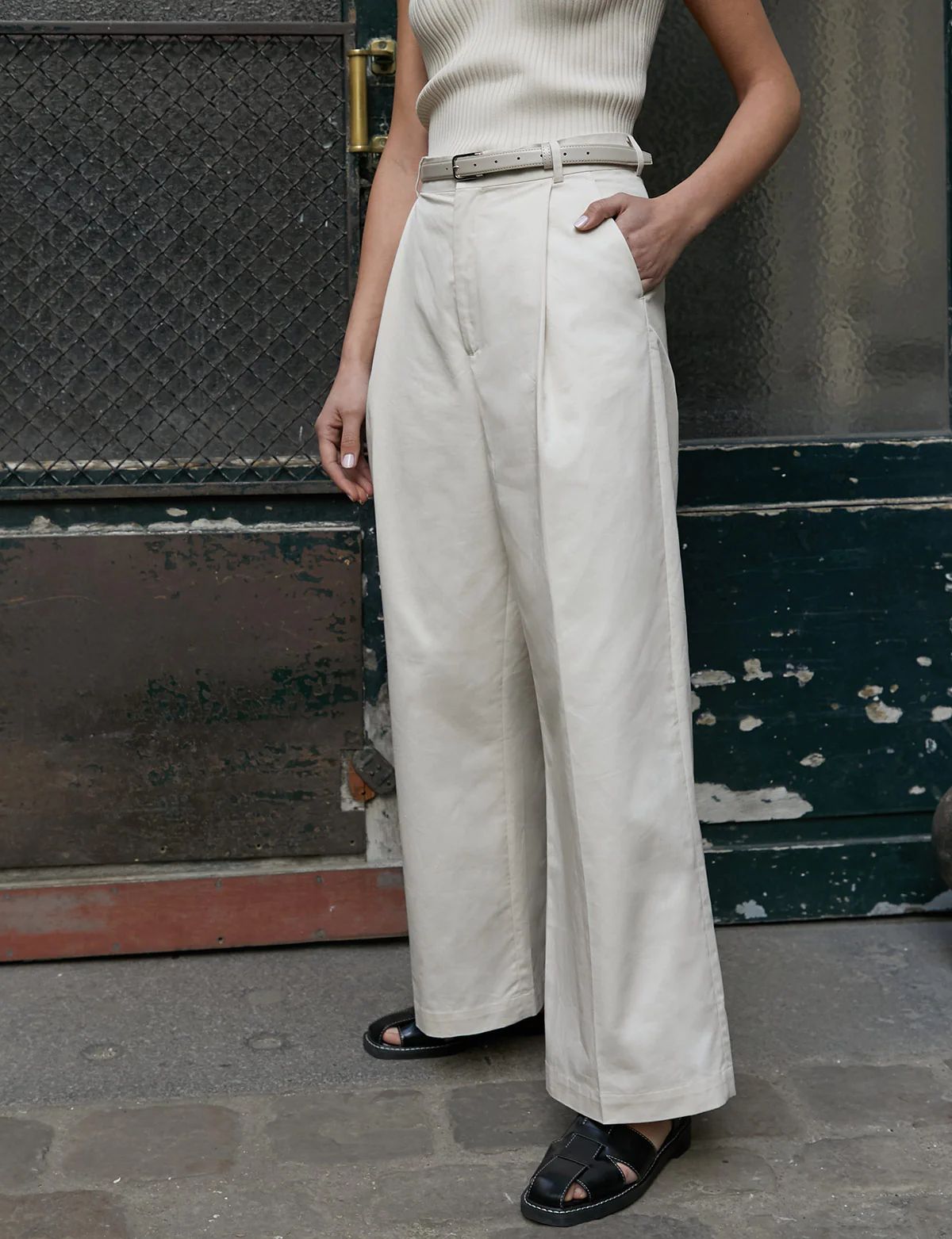 Beige Cotton Wide Leg Pants | Pixie Market