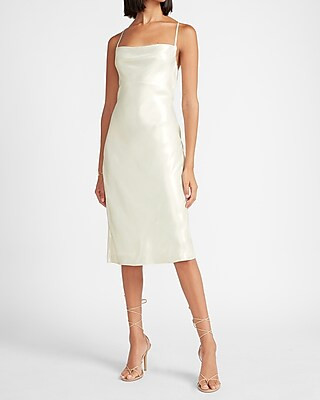 Metallic Cowl Neck Cross Back Midi Slip Dress | Express