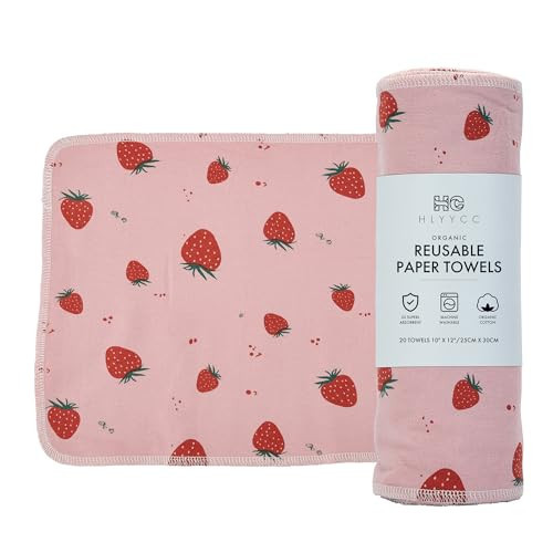 HLYYCC Reusable Paper Towel Rolls 20 Pack,Washable Napkin Cloth Value Set of 20 Pack of Paperless Towel-100% Cotton, Super Soft, Absorbent Made to Last (Strawberry jam, 9.84 * 11.81) | Amazon (US)