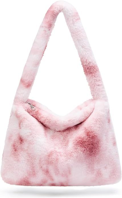Fluffy Furry Tote Bag Large Fuzzy Bag Cute Plush Bag Zipper Women Girl Faux Fur Shoulder Handbag ... | Amazon (US)
